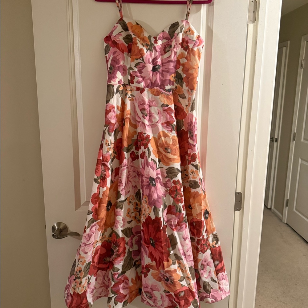 Showpo Floral Pink and Green Midi Dress - Picture 3 of 4